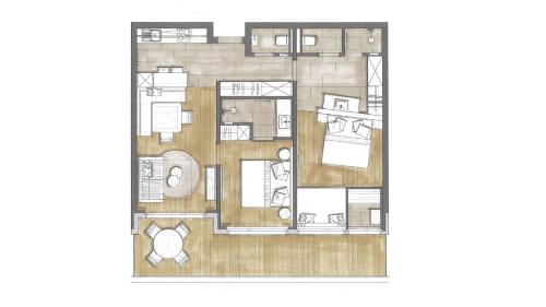 a drawing of a floor plan of a house at Mariengut - Natur Aparthotel Kramer in Wagrain