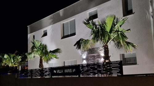 a building with two palm trees in front of it at Villa Maris Nin in Nin