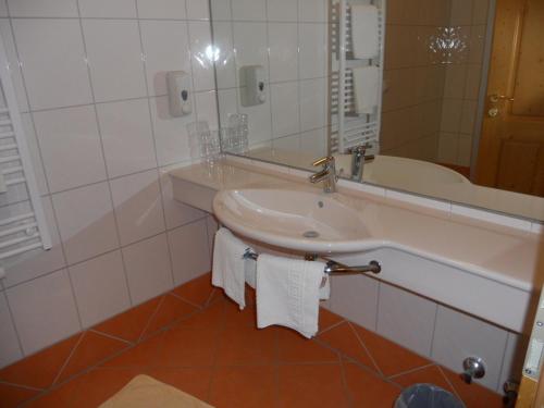 a bathroom with a sink and a mirror at Ferienhotel Innviertel in Kirchheim im Innkreis