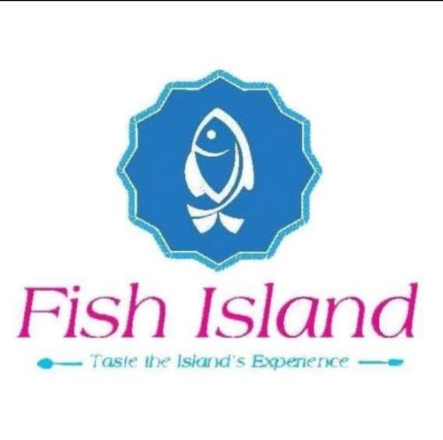 a fish island logo with a blue and red sign at North Coast sedra resort Villa, قرية سيدرا الساحل الشمالي in Alexandria