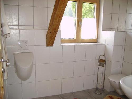 La salle de bains est pourvue de toilettes et d'un lavabo. dans l'établissement Äckerhof, à Wolfach