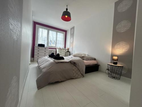 a white bedroom with a bed and a window at Le Pragmatique - Paris Parc Expo, logement entier in Vanves