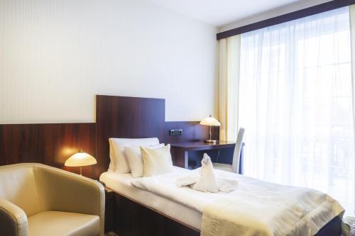 a hotel room with a bed and a chair at Spa Hotel Diana in Františkovy Lázně