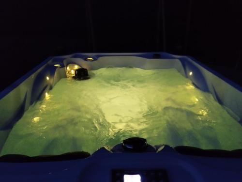 a bath tub filled with green water in at COSMOVEROS - Hotel Burbuja in Pedraza-Segovia