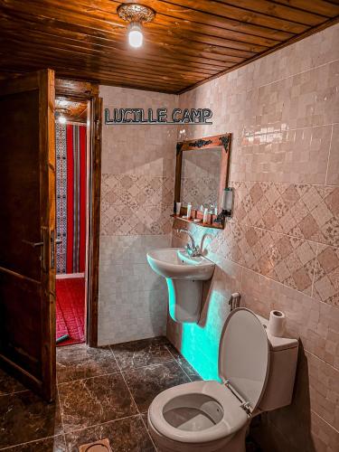 a bathroom with a toilet and a sink at Rum Lucille Luxury camp in Wadi Rum