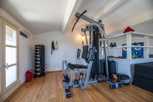a living room with a gym with a treadmill at Hôtel du Domaine Casanghjulina in Porto-Vecchio