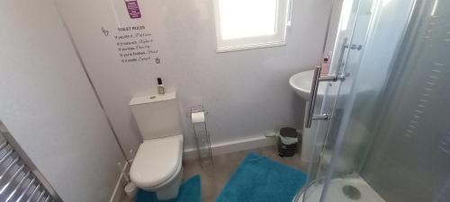 a small bathroom with a toilet and a sink at Sundowner 3 Bed Chalet in Hemsby Great Yarmouth in Great Yarmouth