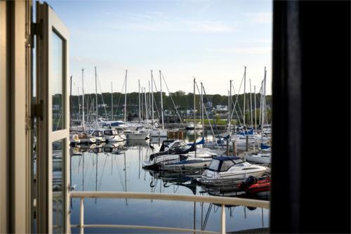 a group of boats docked in a marina at BB-Hotel Aarhus Havnehotellet in Aarhus