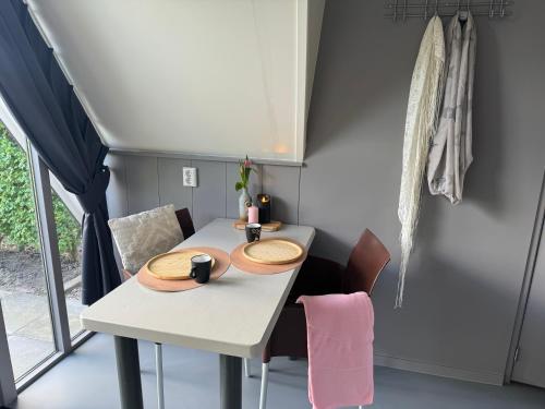 Hotelhuisjes Andijk في انديجك: غرفة طعام صغيرة مع طاولة وكراسي