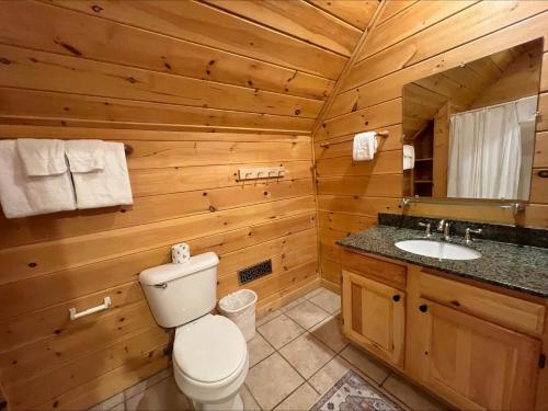 a wooden bathroom with a toilet and a sink at Evergreen in Oakland