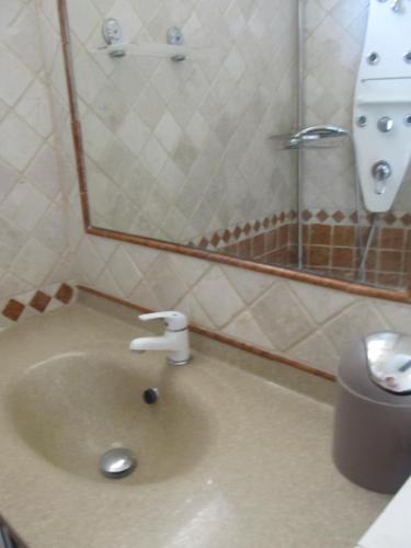 La salle de bains est pourvue d'un lavabo avec miroir et de toilettes. dans l'établissement L'hippocampe, à Saint-Mitre-les-Remparts