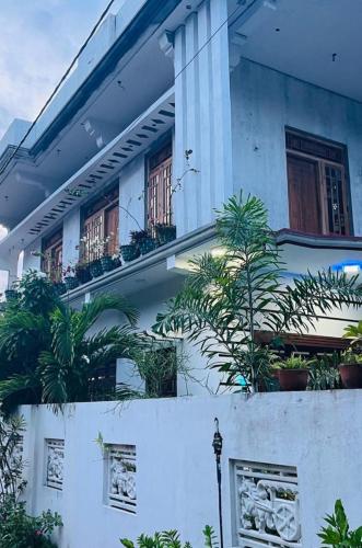 a building with potted plants on the side of it at Navai Guest House in Batticaloa