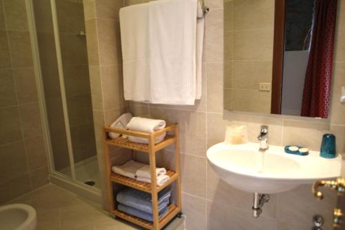 y baño con lavabo, aseo y ducha. en Agriturismo Poggio de Papi, en Cantagrillo