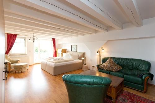 ein Wohnzimmer mit einem Bett und einem Sofa in der Unterkunft Kietzspeicher App 09 in Waren (Müritz)