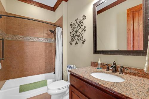 a bathroom with a sink and a toilet and a shower at Arc de Texas -Joan of Arc Suite in Johnson City