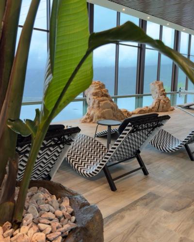 a room with two chairs and a table and a plant at Pousadela Village & Spa in Vieira do Minho