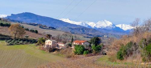 a house on a hill with snowy mountains in the background at Sweet Home Offida in San Giovanni in Strada