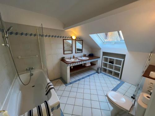 a bathroom with a sink and a shower and a toilet at Le Moulin de Corneil in Mézilles
