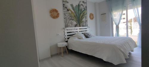 a white bedroom with a bed and a window at Apartamento Domara Vera in Vera