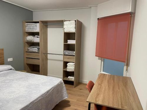 ein Schlafzimmer mit einem Bett und einem Schrank in der Unterkunft VINOS DE OURENSE in Ourense