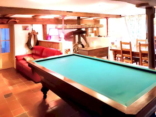 ein Wohnzimmer mit einem Billardtisch in der Unterkunft Villa de 5 chambres avec piscine privee jacuzzi et jardin amenage a Saint Paul de Varax in Saint-Paul-de-Varax