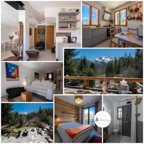 un collage de photos d'une cuisine et d'une maison dans l'établissement Le Mas des Vigne - Jardin - Barbecue - Brasero, à Uvernet