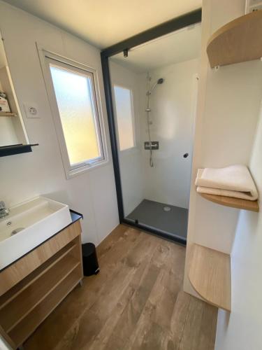 a bathroom with a sink and a shower at Malaga Monte Parc in Alhaurín de la Torre