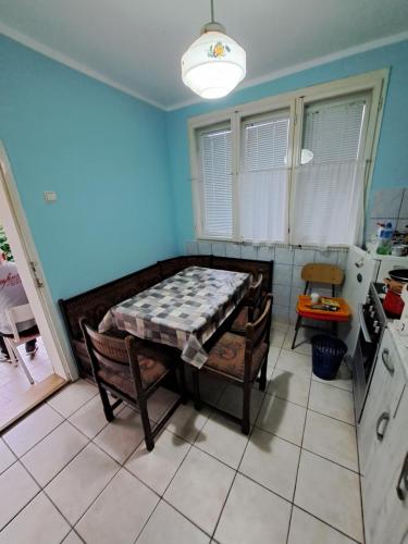 una cucina con tavolo e sedie in una stanza di Domaćinstvo Jolović a Kraljevo
