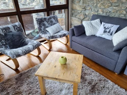 a living room with a couch and a table at Orri de Planès in Planès