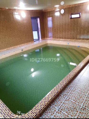 una piscina de agua verde en un edificio en Lastochka en Imeni Telʼmana