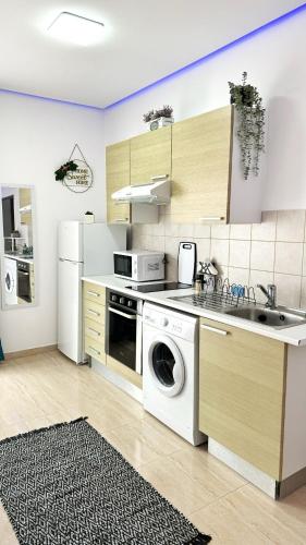 a kitchen with a washer and a dishwasher at PMP Adamia Apartments in Peyia