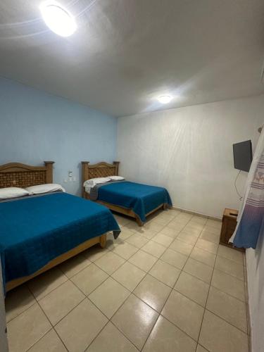 een kamer met 2 bedden en een tv. bij Casa Gaviota Casa Con Alberca y Palapa in Tequesquitengo