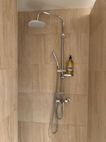 une douche avec pommeau de douche dans une salle de bain dans l'établissement Appartement de plain-pied avec jardin, à Avignon