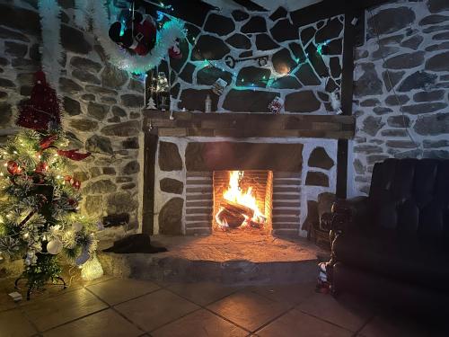 a fireplace with a christmas tree in front of it at K13 in Concha
