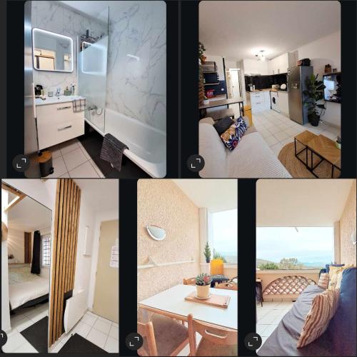 un collage de photos d'une cuisine et d'un salon dans l'établissement Appartement Cap Estérel, à Saint-Raphaël
