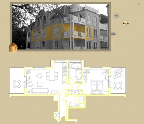 a floor plan of a large yellow building at Zinnowitz, Fewo Sonnendomizil in Zinnowitz