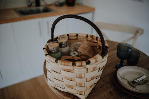 a basket sitting on top of a table at Casal Oseira in Ourense