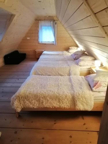 a bedroom with two beds in a attic at Domek na Karolce in Ochotnica Górna