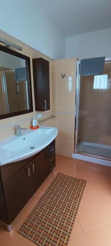 a bathroom with a large sink and a shower at SE LO SENTI LO SAI in Triscina