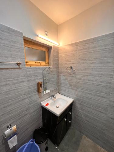 a bathroom with a sink and a mirror at Chubar Home in Leh