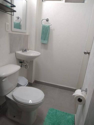 a bathroom with a white toilet and a sink at Acapulco Dreamer Diamante II in Gallinero