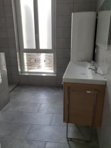 une salle de bain avec un lavabo et une fenêtre dans l'établissement Les Allées, à Valence