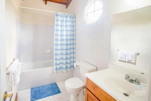a bathroom with a sink and a toilet and a shower at 2-Story Townhome with Private Pool, Ideal for Group! in Christ Church