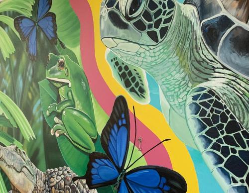 a mural of a turtle and a butterfly at Forever Endeavour in Mission Beach