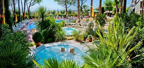 Ein Pool mit einem Haufen Pflanzen in einem Resort in der Unterkunft Park Hotel Pineta & Dependance Suite in Eraclea Mare