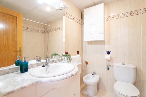 La salle de bains est pourvue d'un lavabo et de toilettes. dans l'établissement Juan de la Cierva Playa, à El Campello