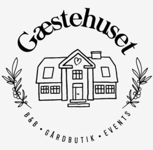 a drawing of a house with the words casework at GÆSTEHUSET in Tarm