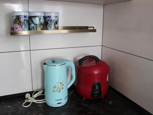 a coffee maker and a tea kettle in a kitchen at ウズベキスタンの最北西にある村で異文化体験ができる民泊「チョギルマ」 in Gazavat