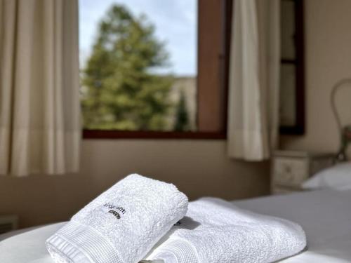 EnveitgにあるApartamento en Enveitg, Montana Parkのベッドの上に座るタオル