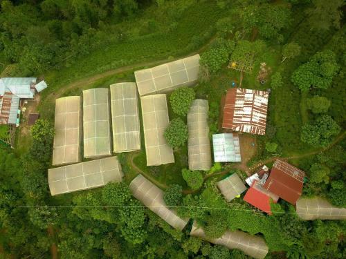 an overhead view of a farm with solar panels at The Ridge Homestay in Suryodaya